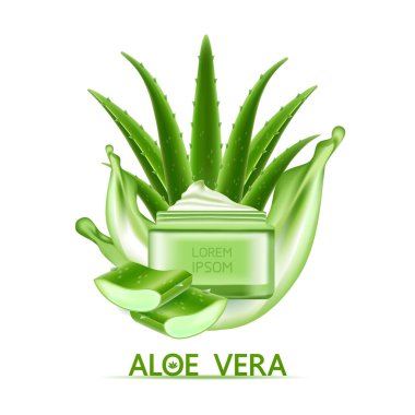 Cilt Bakımı Kozmetik İllüstrasyonu için Aloe Vera Kolajen ve Serum.
