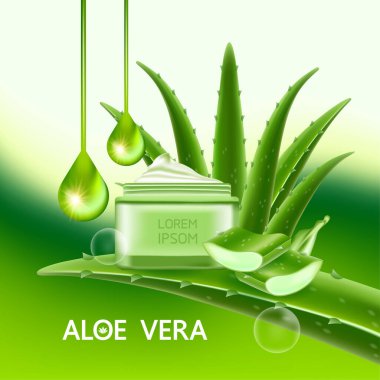 Cilt Bakımı Kozmetik İllüstrasyonu için Aloe Vera Kolajen ve Serum.