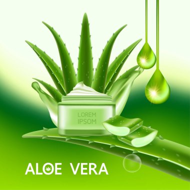 Cilt Bakımı Kozmetik İllüstrasyonu için Aloe Vera Kolajen ve Serum.