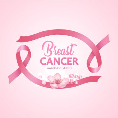 Göğüs kanseri farkındalık vektörü illüstrasyonunun pembe arka planında pembe kurdele.