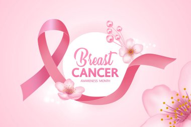 Göğüs kanseri farkındalık vektörü illüstrasyonunun pembe arka planında pembe kurdele.