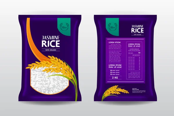 Pacote Produto Arroz Premium Ilustração Vetorial Mockup — Vetor de Stock