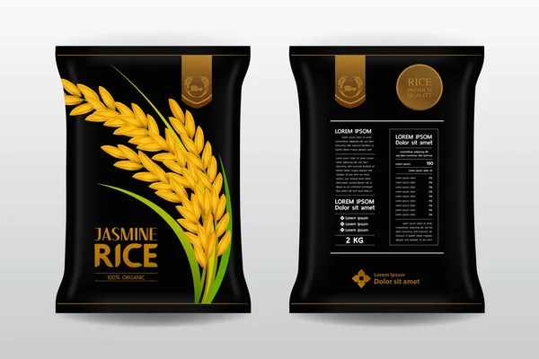 Pacote Produto Arroz Premium Ilustração Vetorial Mockup — Vetor de Stock