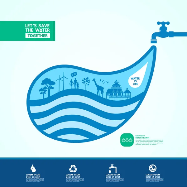 Salve Água Para Ecologia Verde Ilustração Vetorial Mundial — Vetor de Stock