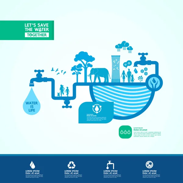 Αποθήκευση Του Νερού Για Την Πράσινη Οικολογία Παγκόσμια Διανυσματική Απεικόνιση — Διανυσματικό Αρχείο