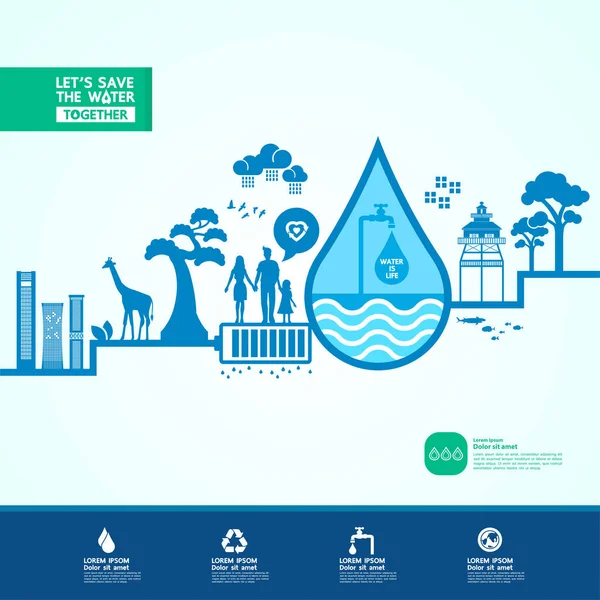 Αποθήκευση Του Νερού Για Την Πράσινη Οικολογία Παγκόσμια Διανυσματική Απεικόνιση — Διανυσματικό Αρχείο