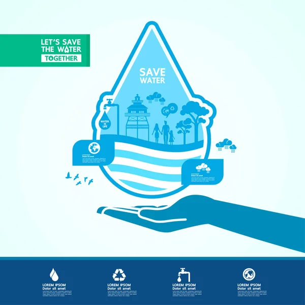 Bewaar Het Water Voor Groene Ecologie Wereld Vector Illustratie — Stockvector