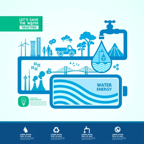 Salve Água Para Ecologia Verde Ilustração Vetorial Mundial — Vetor de Stock