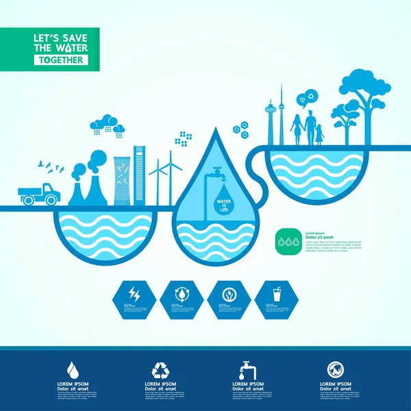 Salve Água Para Ecologia Verde Ilustração Vetorial Mundial — Vetor de Stock