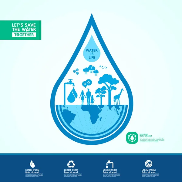 Speichern Sie Das Wasser Für Grüne Ökologie Weltvektorillustration — Stockvektor