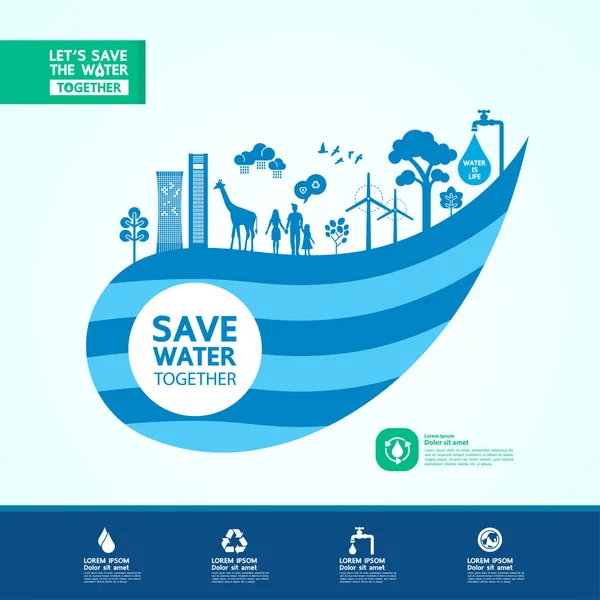 Guardar Agua Para Ecología Verde Ilustración Vectorial Mundial — Vector de stock