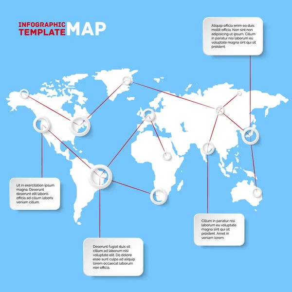 Παγκόσμιο χάρτη με infographic στοιχεία. εικονογράφηση φορέας — Διανυσματικό Αρχείο