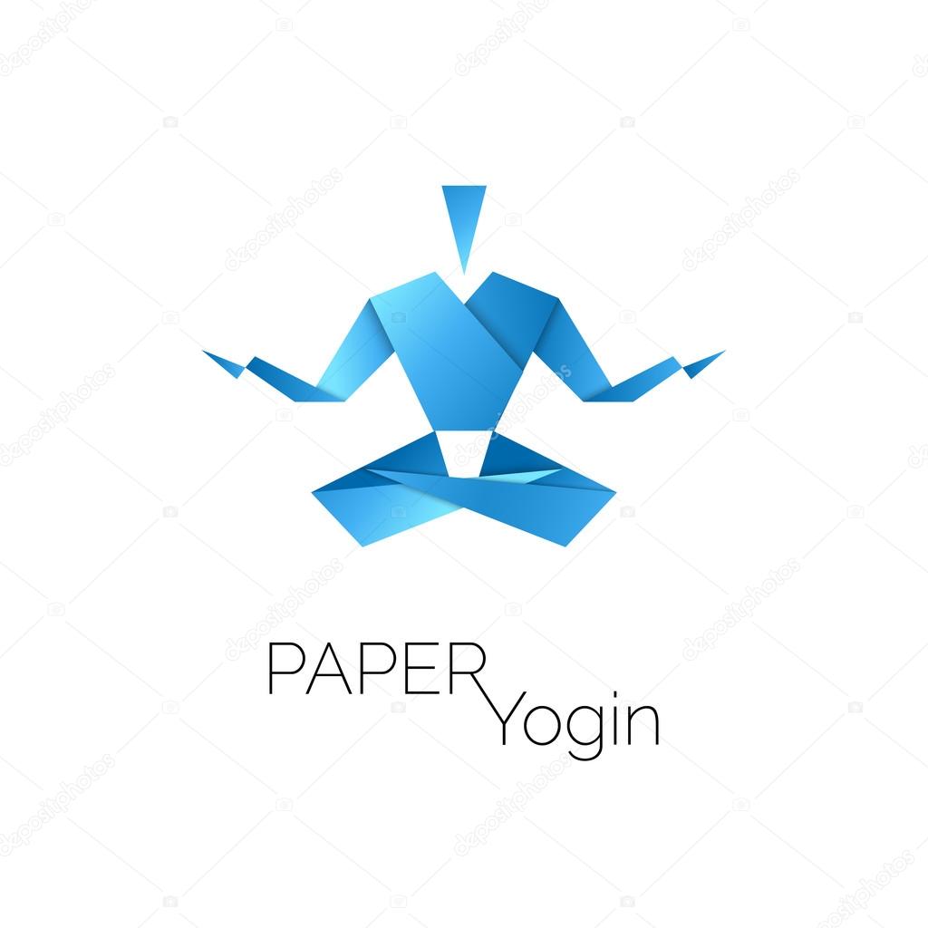 man in origami symbol, lotus position icon, vector illustration