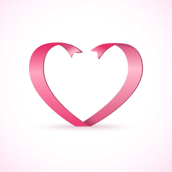 赤い光沢のあるサテンリボンの心。バレンタインデー テンプレート — ストックベクタ