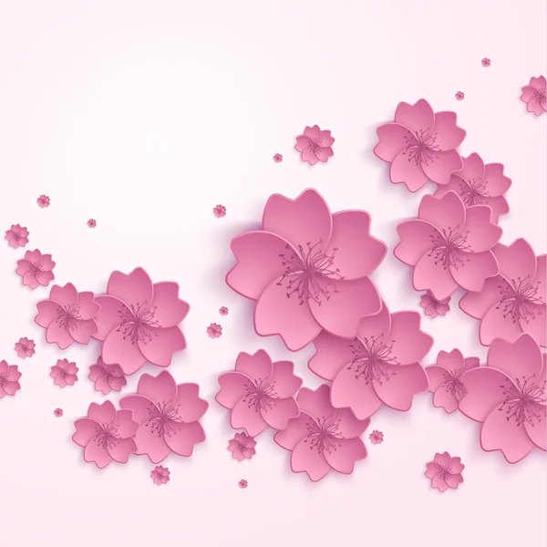 Beautiful abstract floral trendy background with pink 3d flower sakura. Stylish modern background. Greeting or invitation card for wedding, birthday and life events. Vector illustration — Stock Vector