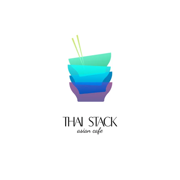 Templat logo makanan Asia. Vektor desain multicolor modern untuk restoran dan kafe . - Stok Vektor