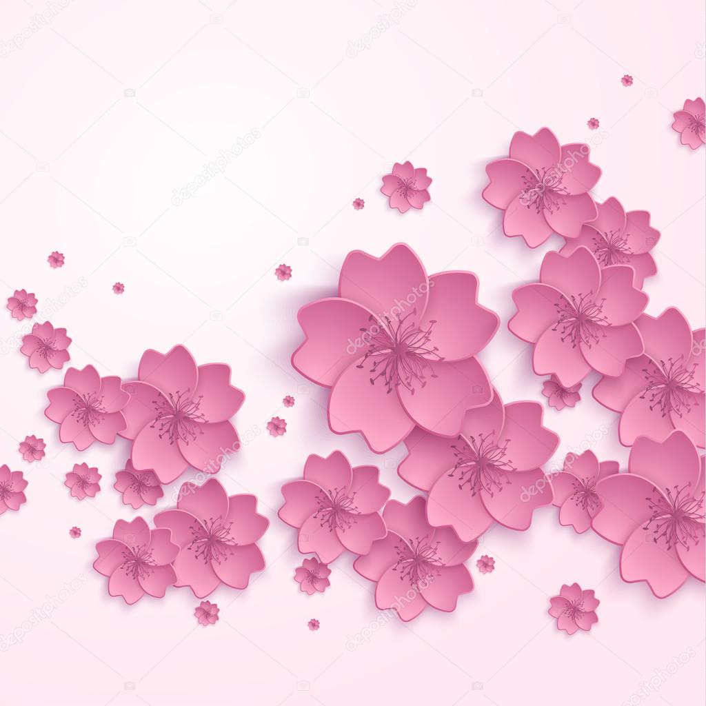 Beautiful abstract floral trendy background with pink 3d flower sakura.  Stylish modern background. Greeting or invitation card for wedding,  birthday and life events. Vector illustration Stock Vector Image by  ©tumasia #85844186