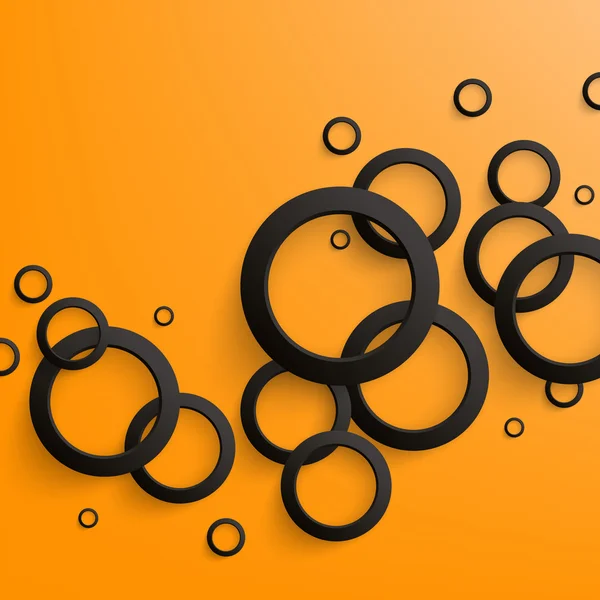 Círculos de papel preto abstrato sobre fundo laranja brilhante. Ilustração vetorial — Vetor de Stock