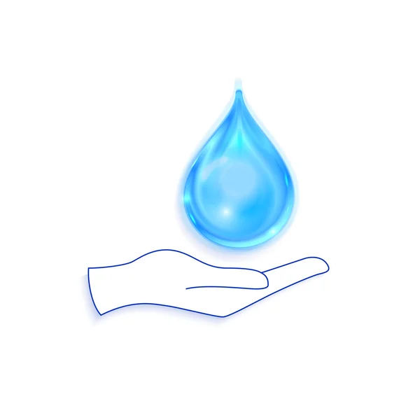 Opslaan van water teken pictogram. Hand houdt de daling van de blauwe symbool. Bescherming van het milieu concept. Vector — Stockvector