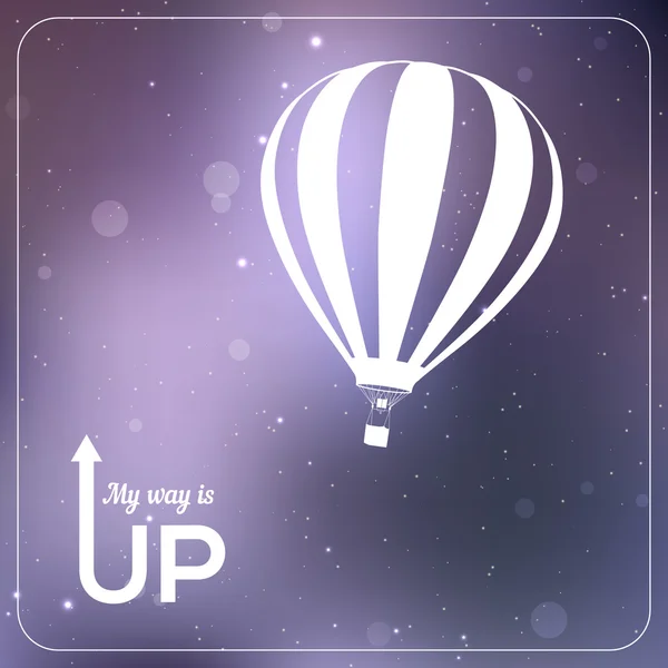 My way is UP hot air balloon vector illustration. White silhouette in vibrant sparkling violet background — Stock Vector