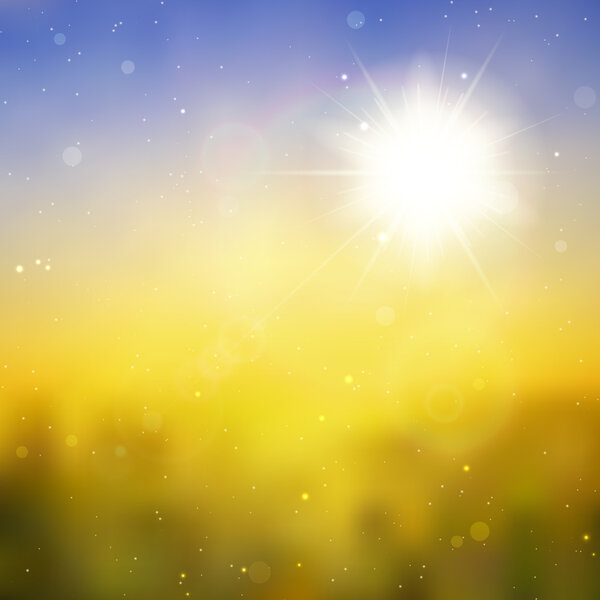 Sun with lens flare, vector background.