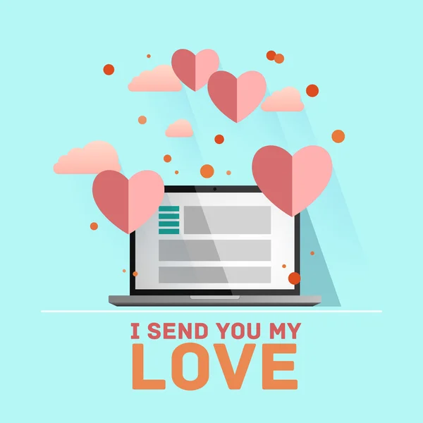 Illustrazione di San Valentino. Ricevere o inviare email d'amore per San Valentino, relazione a distanza. Design IT piatto — Vettoriale Stock