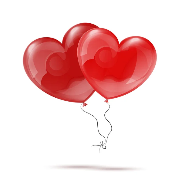 Ilustración vectorial de dos globos de corazón rojo 3d — Vector de stock