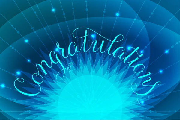 Congratulations lettering illustration hand written design on blue background with glowing letters and sparkles — Stock Vector