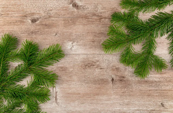 Albero Natale Verde Uno Sfondo Vintage Legno Concentrazione Selettiva Sfondo — Foto Stock