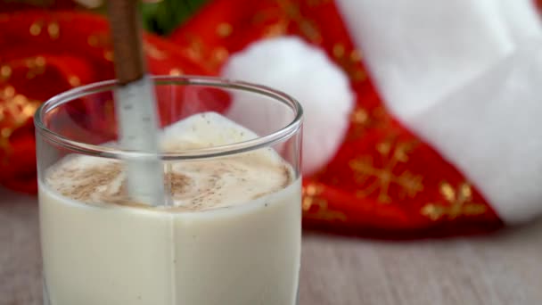 Ovo Coquetel Natal Com Noz Moscada Ralada Canela Bebida Tradicional — Vídeo de Stock