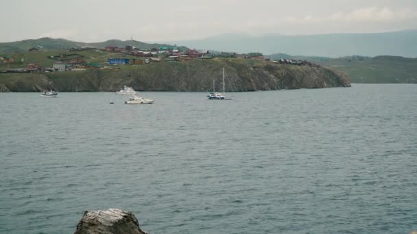 Rusia Wilayah Irkutsk Sakhyurta Agustus 2020 Kapal Kecil Danau Besar — Stok Video