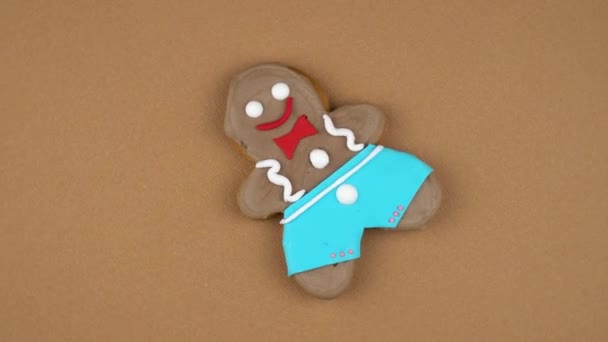 Homme Pain Épice Fait Maison Biscuits Gingembre Classiques Pour Noël — Video