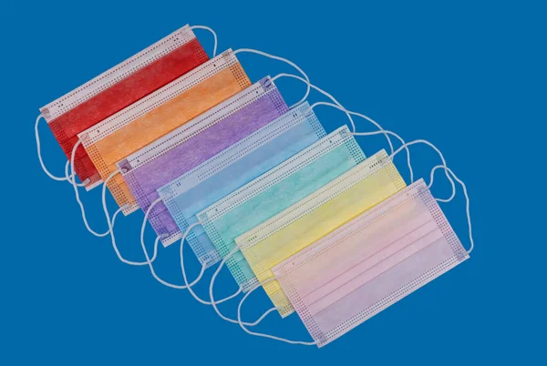 Disposable Medical Face Masks Different Colors Many Surgical Protective Masks — Stock Photo, Image