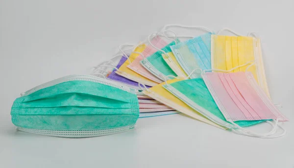 Glamorous Green Surgical Protective Mask Medical Respiratory Bandage Face White — Stock Photo, Image