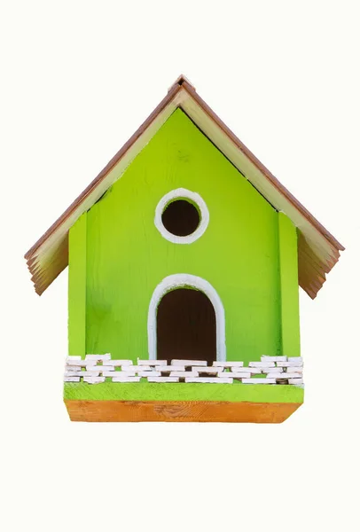 Groen Houten Vogelhuisje Geïsoleerd Witte Achtergrond Handgemaakte Vogelhuis Stockfoto