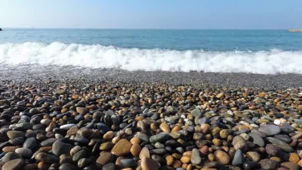 Silna Fala Zakrywa Małe Kamyki Piękne Fale Morskie Plaża Żwirowa — Wideo stockowe