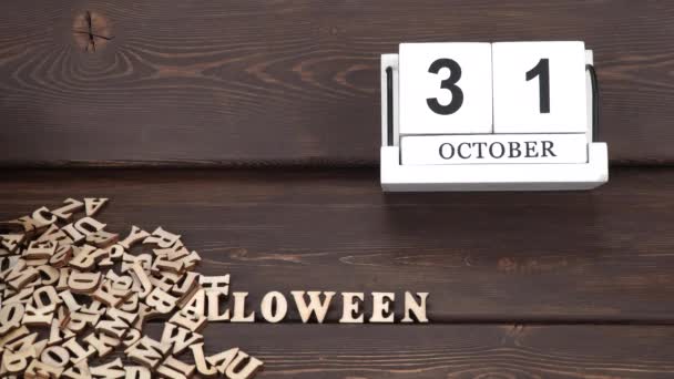 Október Dátum Naptárban Kézzel Készített Kocka Dátum Hónap Nap Halloween — Stock videók