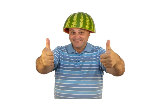 Человек Арбузном Шлеме Голове Забавный Человек Арбузном Шлеме Национальный День — стоковое фото