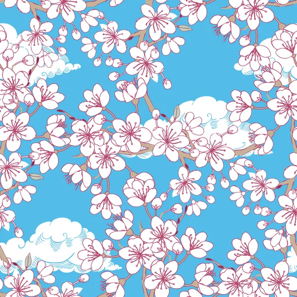 Sakura ve bulutlar ile Seamless Modeli — Stok Vektör