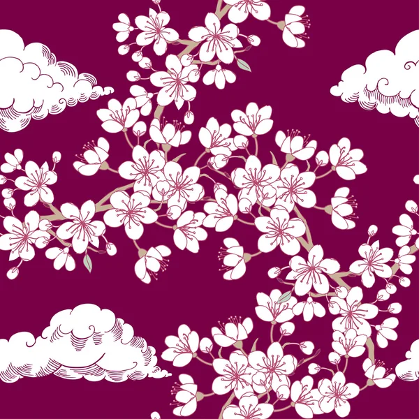 无缝模式与樱花和云 — 图库矢量图片
