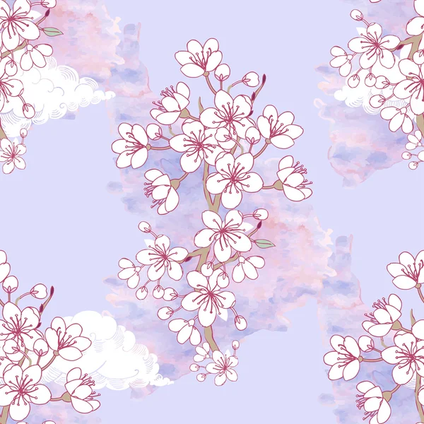 Naadloze patroon met sakura en wolken — Stockvector