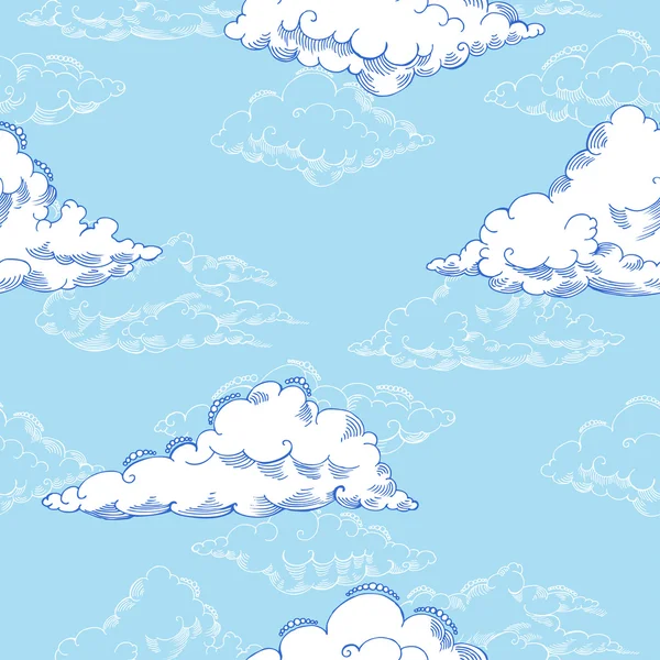 Seamless pattern with clouds sketches — Stock Vector