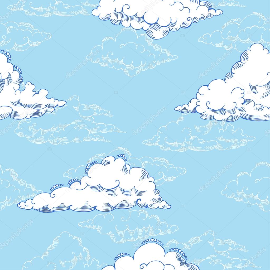 Seamless pattern with clouds sketches