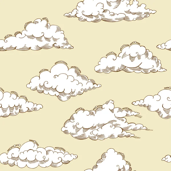 Naadloze patroon met wolken schetsen — Stockvector