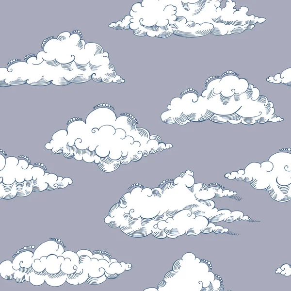 Seamless pattern with clouds sketches — Stock Vector