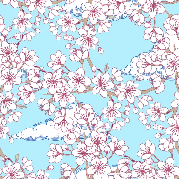 桜と雲とのシームレスなパターン — ストックベクタ