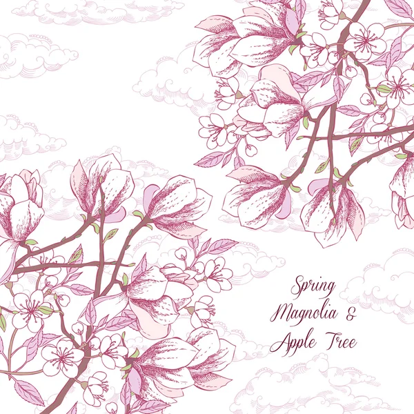 Fond avec magnolia et pommier — Image vectorielle