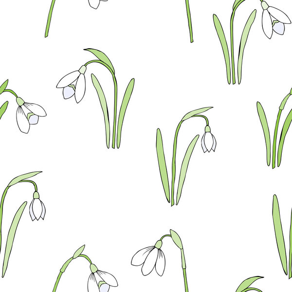 Seamless pattern with snowdrops