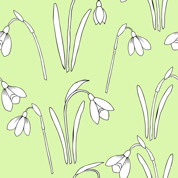 Seamless pattern with snowdrops