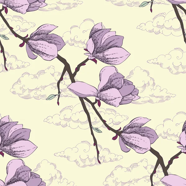 Seamless pattern with magnolia — Stock Vector